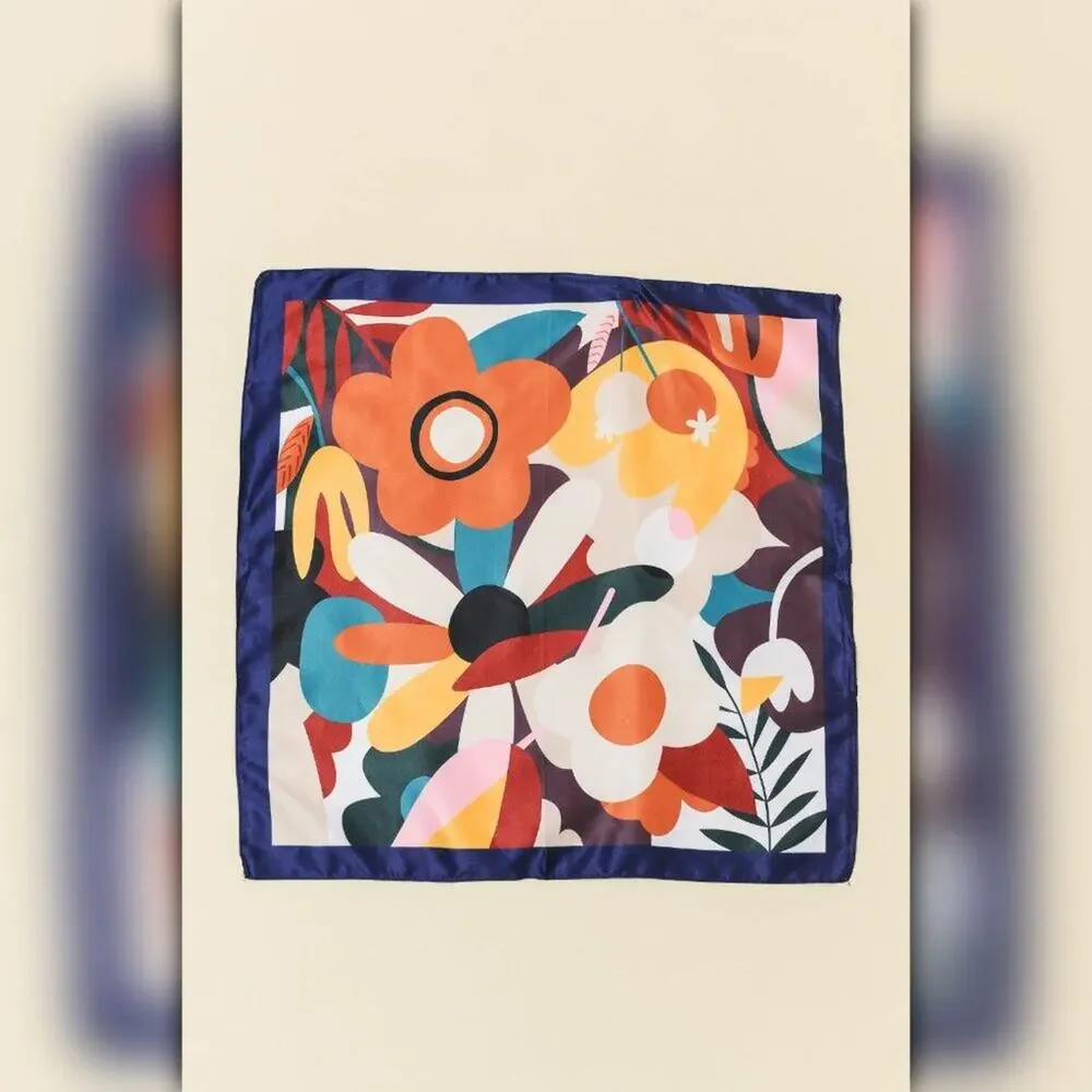 A218-F • Bold Botanical Silky Bandana Scarf Square Floral Satin Feel Multicolor - Picture 3 of 4